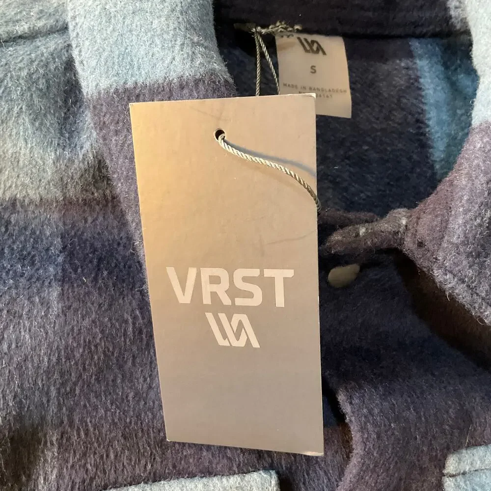 NWT VRST Wool Blend Shacket Men’s S Blue Buffalo Plaid Shirt Jacket Snap Front